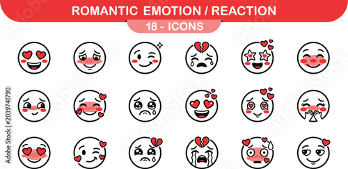 Bild auf Leinwand Romantic emotion and reaction icons love heartfelt expressions