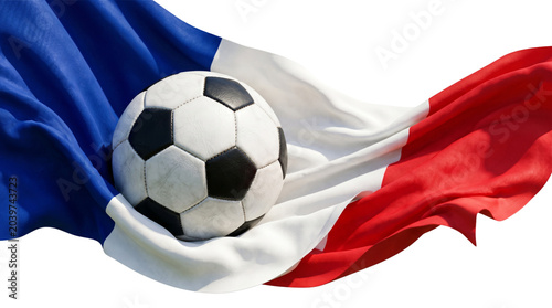 French flag waving with soccer ball national sports symbol of france europe football game patriotism celebration.