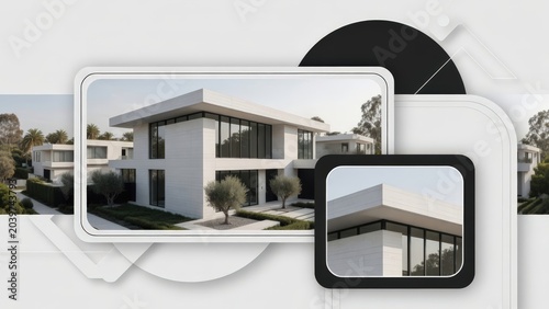 Modern architectural design featuring a luxury home, ideal for real estate marketing, property promotion, and corporate presentations.