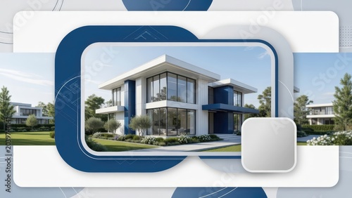 Modern luxury house displayed within a clean graphic framework for real estate marketing, architectural promotion, and property development advertising campaigns.