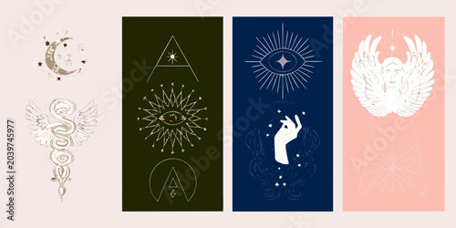 Vászonkép esoteric symbols vector illustration mystical spiritual artwork