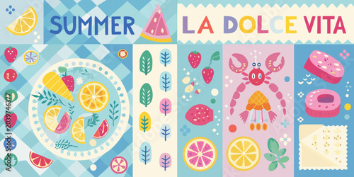 Cuadro en lienzo summer travel sticker set colorful vector illustration