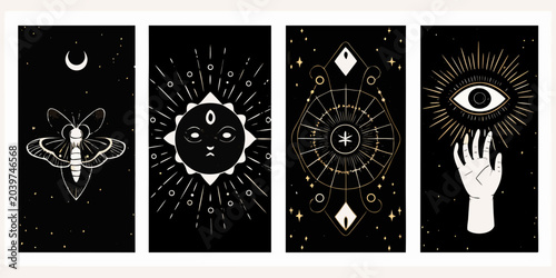 Obraz na płótnie mystical tarot cards vector illustration moon moth