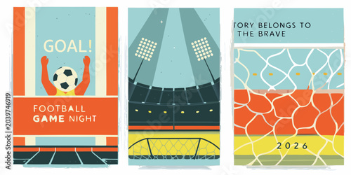 football stadium posters retro vector soccer illustration