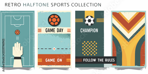 retro halftone sports collection vector illustration soccer