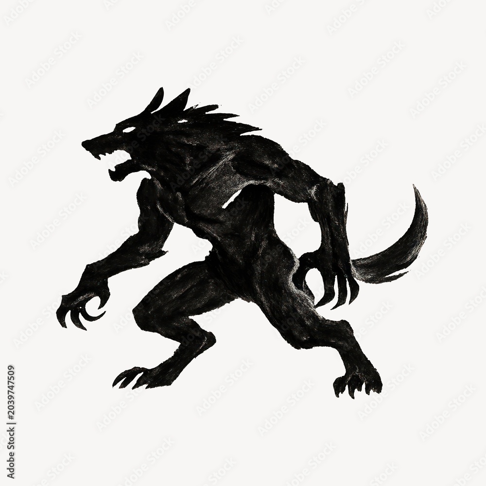 Naklejka premium Fierce werewolf silhouette illustration.