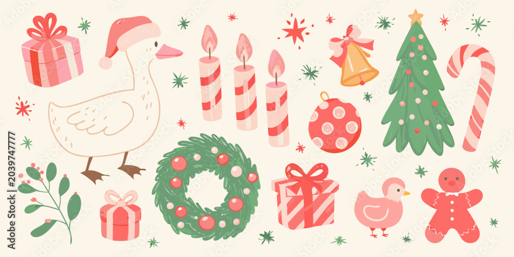 Obraz premium whimsical christmas illustration set with festive elements