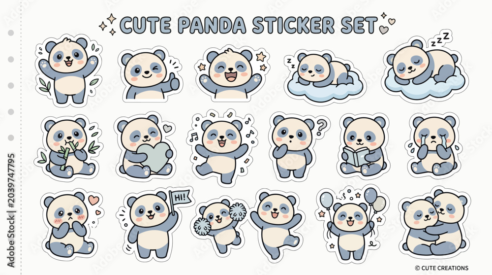 Obraz premium Cute panda bear sticker collection in various poses