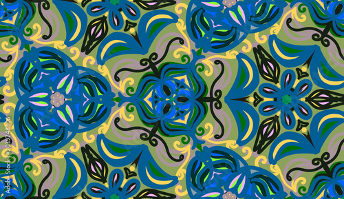 Seamless pattern with symmetrical flowers 