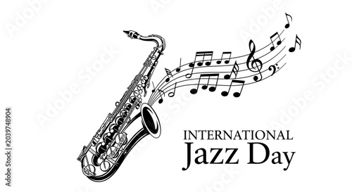Quadro em tela Saxophone instrument music jazz International Day.