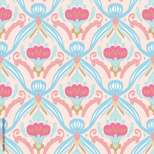 Seamless pattern with symmetrical flowers 