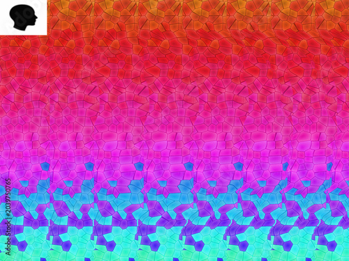 Fotografie Abstract stereogram with colorful patterns and facial silhouette