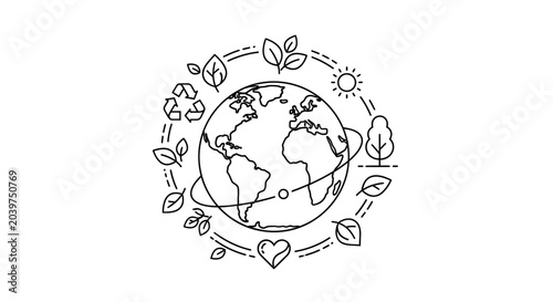 Earth Globe with Leaves and Hearts.