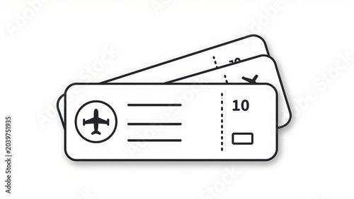 Airline Ticket Line Drawing – Minimalist Black and White Icon for Travel Apps, Booking Websites, and Digital Itinerary Design