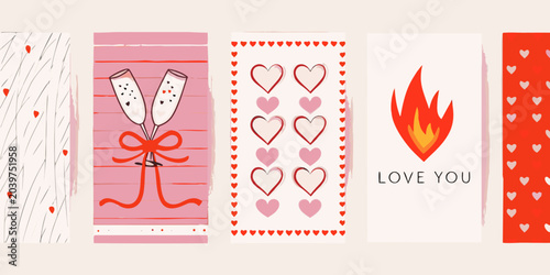 Bilde på lerret Valentine s Day Card Set Hand drawn Vector Illustration With Hearts And Flames
