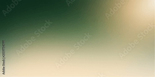 Fotografie Abstract gradient of deep forest green fading into a soft, warm beige with a bright light source in the upper right corner, evoking a sense of calm and gentle transition