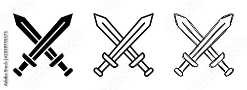 Cuadro en lienzo 3 Crossed Swords Icons, Silhouette Outline Flat, for Combat and Battle Concepts