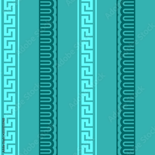 Seamless abstract Greek-style pattern with meander in blue tines. Vector design.