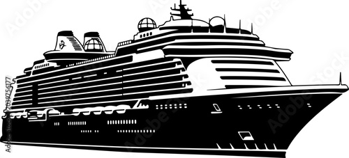 Photos Luxury Cruise Ship, Ocean Liner, Black and White Vector, Nautical Illustration,