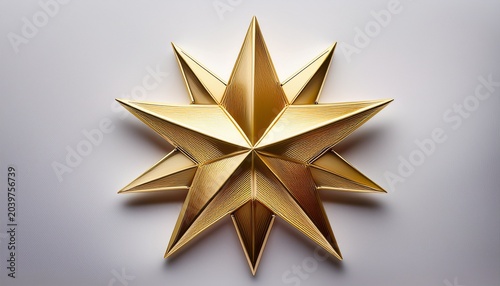 A Detailed Image Of A Shiny Golden Five Pointed Star With A Slight Shadow On A White Backdrop