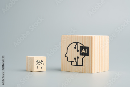 Tableau sur toile Human thinking and larger AI symbol, changing relationship, growing influence, s