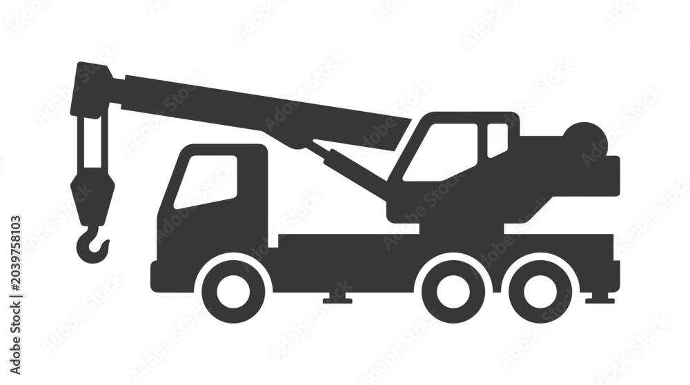 Naklejka premium Mobile Crane Truck Silhouette Icon Industrial Vehicle.