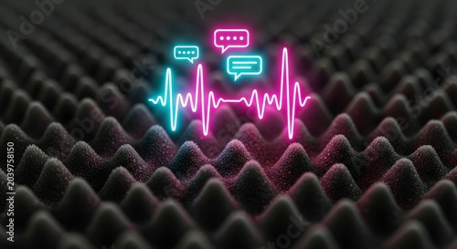 Neon sound wave chat interface technology.