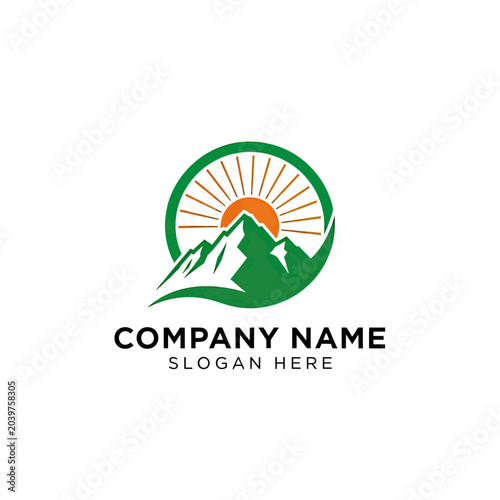 Minimalist Mountain Sunrise Logo Design Vector
