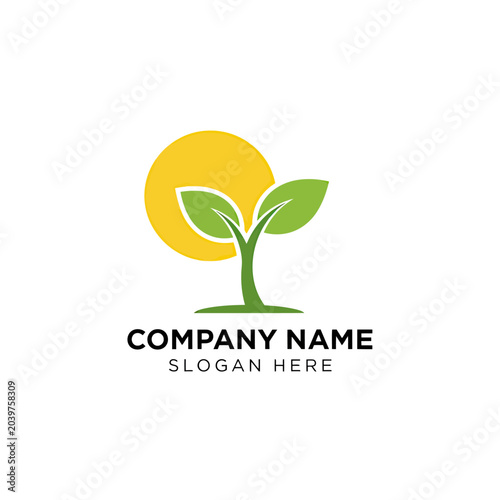 Minimalist Green Sprout and Yellow Sun Logo Design