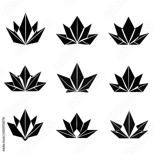 Abstract Geometric Lotus Crown Vector Icons Set