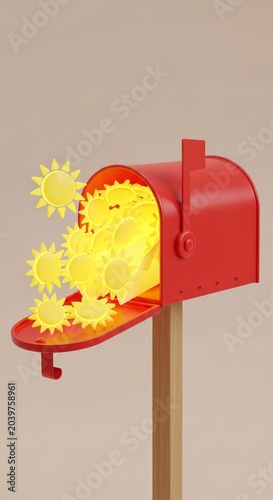 Red Mailbox with Yellow Flowers Emerging.