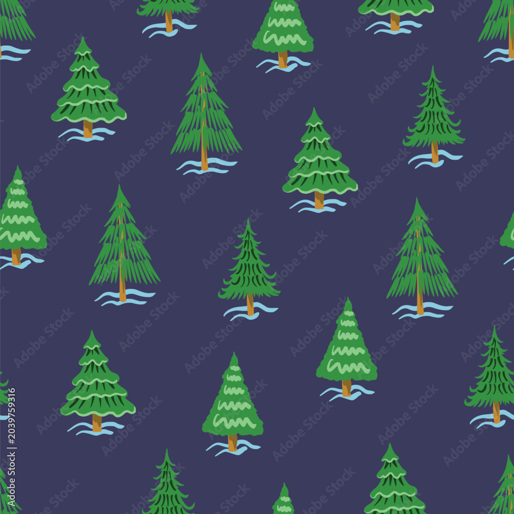 Obraz premium Christmas tree seamless pattern handdrawn holiday decorative background print design