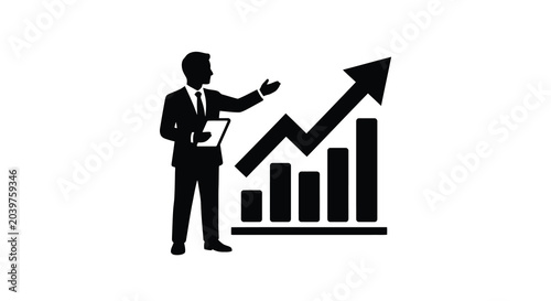 Foto businessman presenting growth chart silhouette presentation arrow