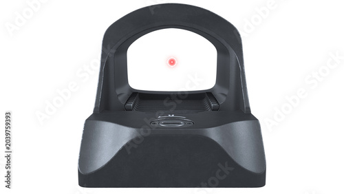 Cuadro en lienzo Tactical military red dot sight collimator scope with glowing holographic reticle on transparent background