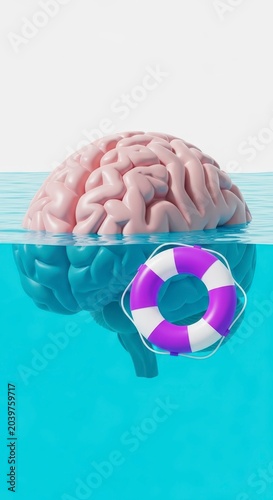 Brain underwater with life preserver floating.