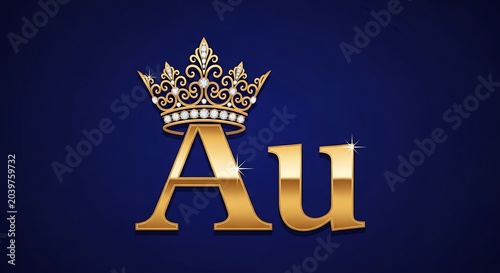 Golden Letter Au with Ornate Crown on Dark Blue Background