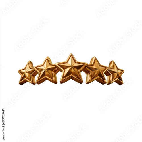 Five golden stars rating icon isolated on white background representing excellence quality review and premium service evaluation