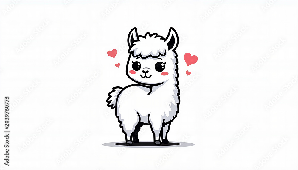 Fototapeta premium Animated llama with a cute expression against a white background