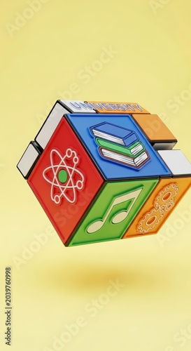 Colorful Educational Cube with Symbols.
