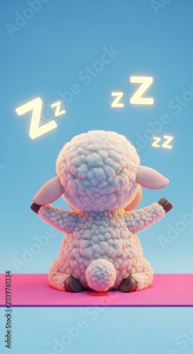 Sleeping Sheep Toy on Pink Mat.