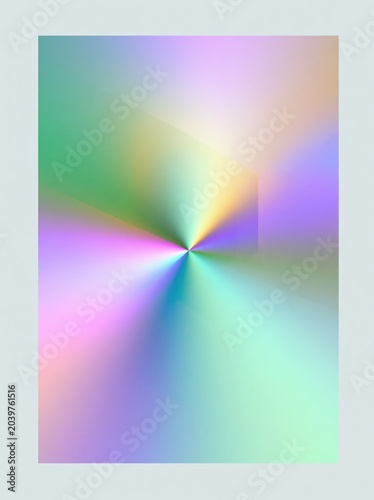 Abstract holographic gradient background with iridescent pastel colors radiating from center point