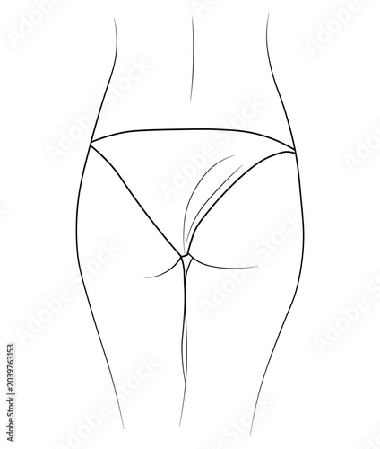buttocks, woman in swimsuit, bikini, panties, hand-drawn, black and white vector
