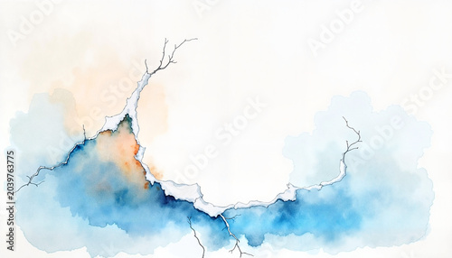 Watercolor abstract artwork with blue and orange tones
