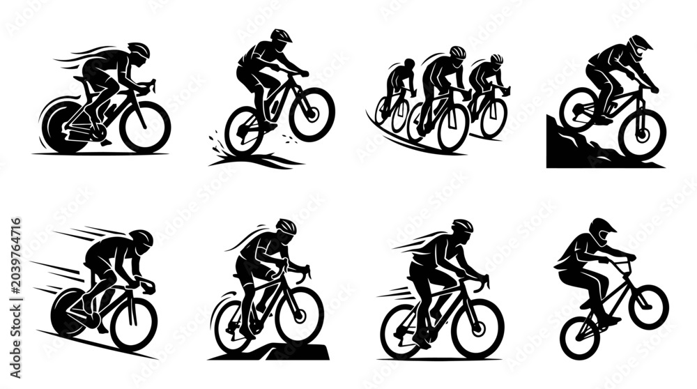 Obraz premium Set of cycling silhouettes in various poses.