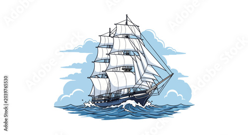 Quadro su tela Vintage sailing ship illustration navigating through blue ocean waves