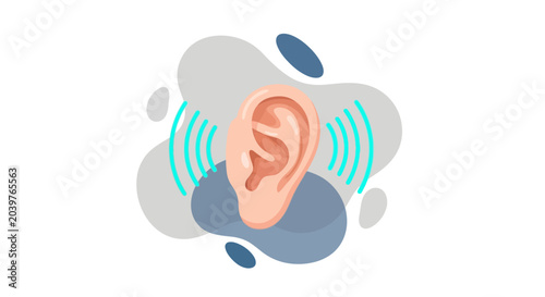Vector illustration of a human ear with sound waves for hearing health concept