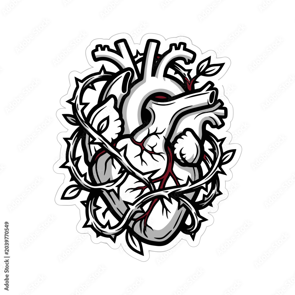 Obraz premium Stylized anatomical heart entwined with thorny vines