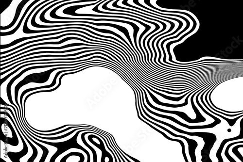 Simple psychedelic flow. Abstract art with a minimalist black and white striped pattern. Eps 10