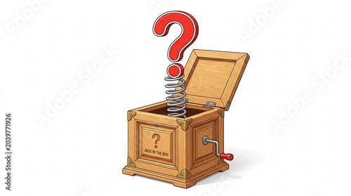 Question mark symbol surprise inside a vintage music box
