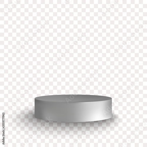 Realistic 3D rendering of a gray podium with metallic texture and a realistic shadow. Eps 1